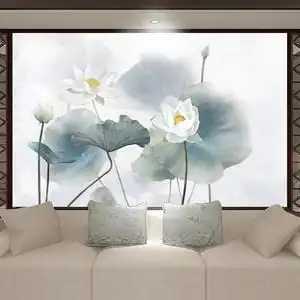 现代手绘荷花墙纸墙布客厅卧室定制壁画古典艺术电视背景墙壁纸画