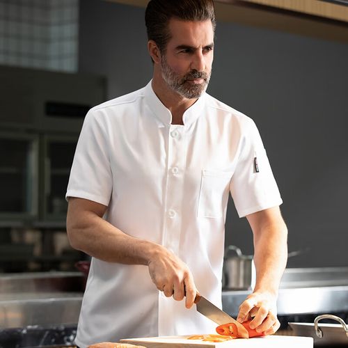 赛卓菲(saizhuofei)夏天厨师工作服短袖冰丝新式餐饮五星级厨师男装