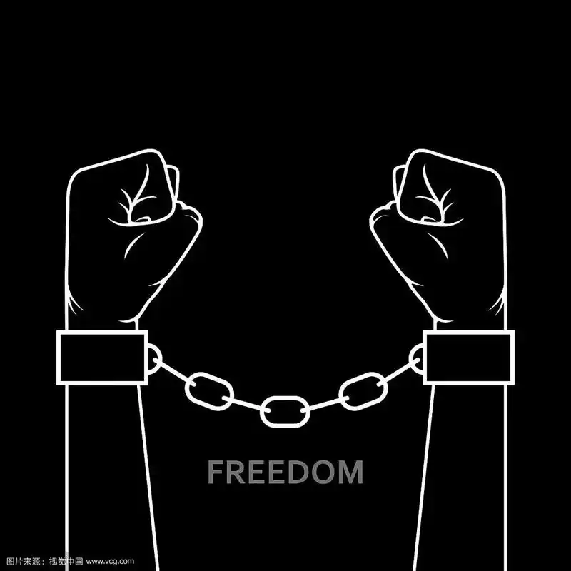 紧握的拳头在脚镣-手铐与链