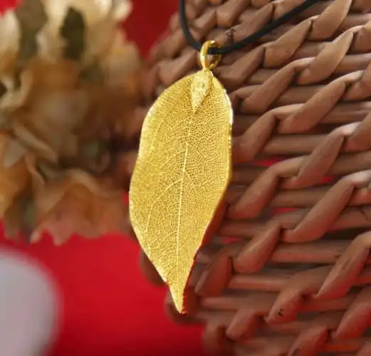 镀厚金24k金叶子 天然镀金24k金叶子首饰吊坠 天然加厚金黄金树叶