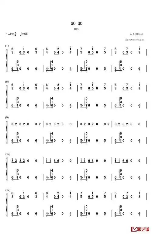 go go钢琴简谱-数字双手-防弹少年团1