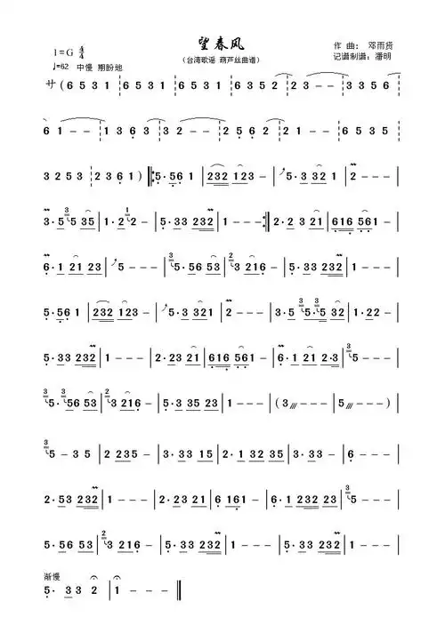 望春风《葫芦丝独奏曲》其它曲谱(图1)