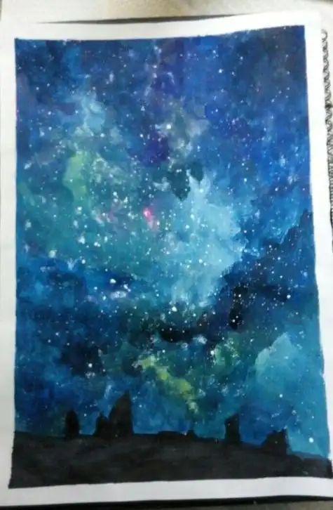 糖小菱的手绘时刻# 水彩星空,最近喜欢画星空呢绚丽星空下的樱花树