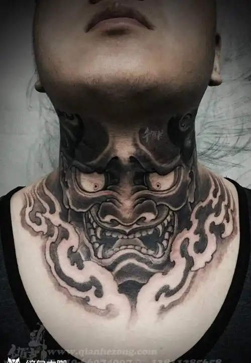 般若纹身图片_传统国画欧美成品颈部原创鬼神人物宗教纹身图案