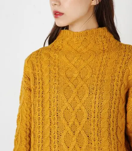 专柜同步mou*ssy糖果色进口机织自带小立领立体麻花毛衣