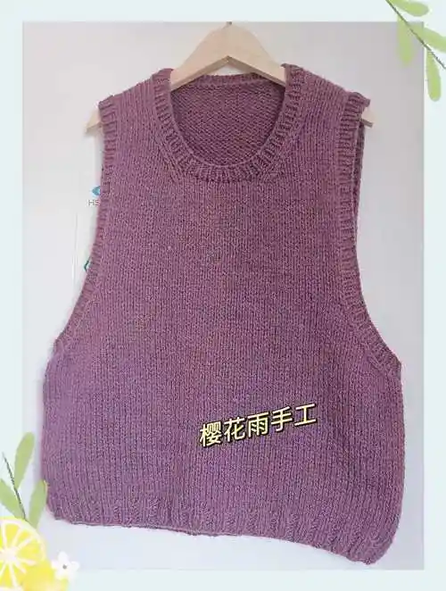 简约百搭粗针织女士棒针圆领背心-编织教程-编织人生