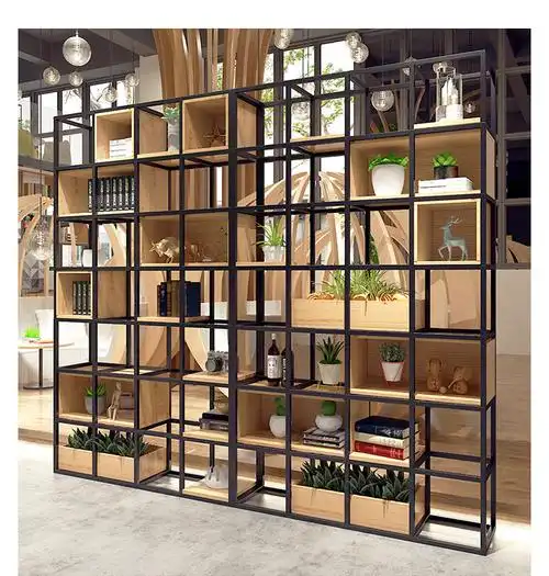 物品摆放架落地实木客厅铁艺置物架工业风办公室隔断多层展示架子支持