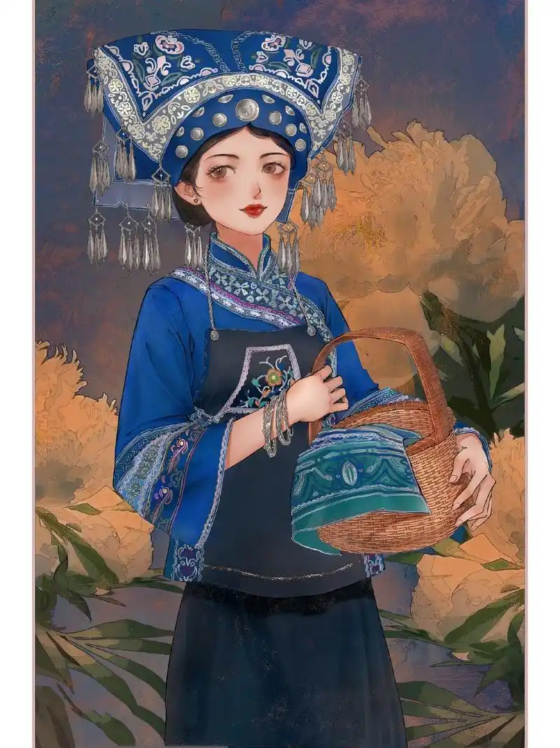 (民族风情插画)布依族姑娘 是漂亮的布依族女孩呀 人物画画过程:线稿