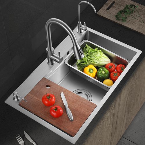 德国双台阶水槽 厨房不锈钢洗菜盆洗碗池加厚水池手工大单槽台下