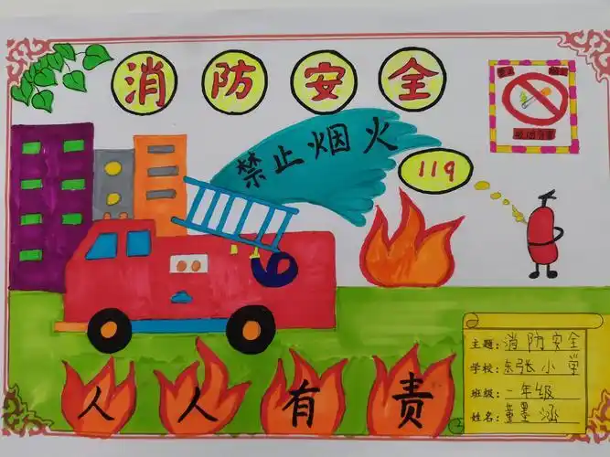 生消防意识普及消防安全知识东张小学一年级开展了消防安全手抄报