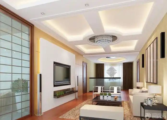 2018现代简约风格客厅石膏板吊顶效果图