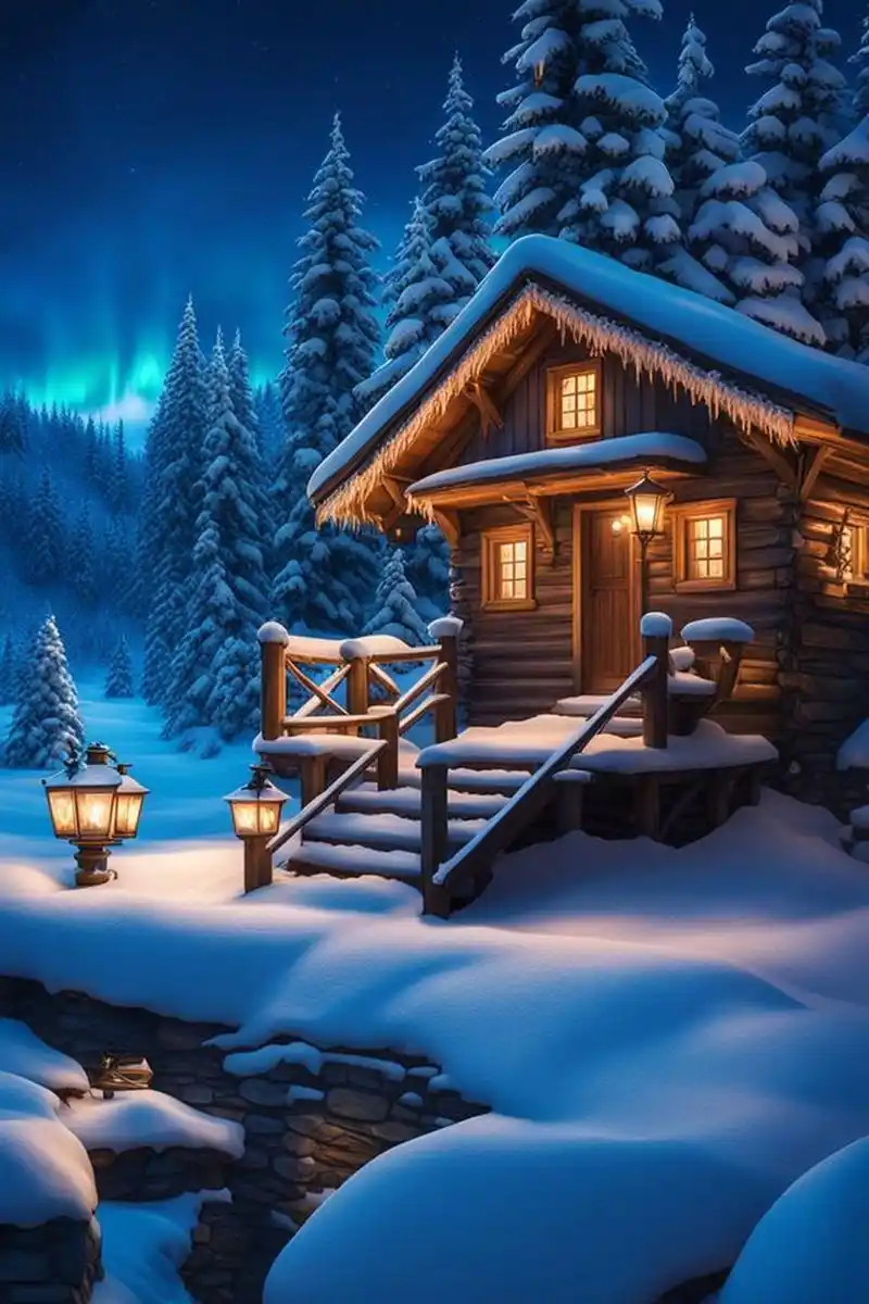 蓝色的雪地,静谧的夜晚