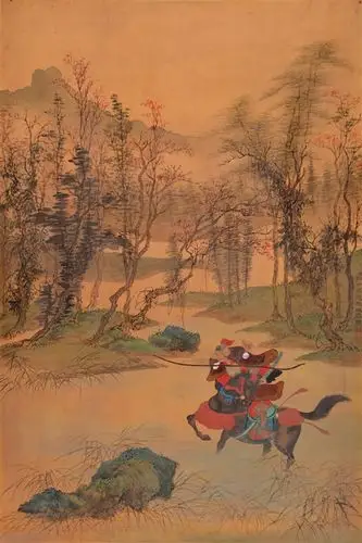 0117   郎世宁 钱维城【款】  狩猎图