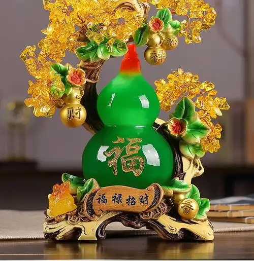 礼之源葫芦摆件金蟾工艺品福禄招财水晶树客厅酒柜电视柜装饰送乔迁