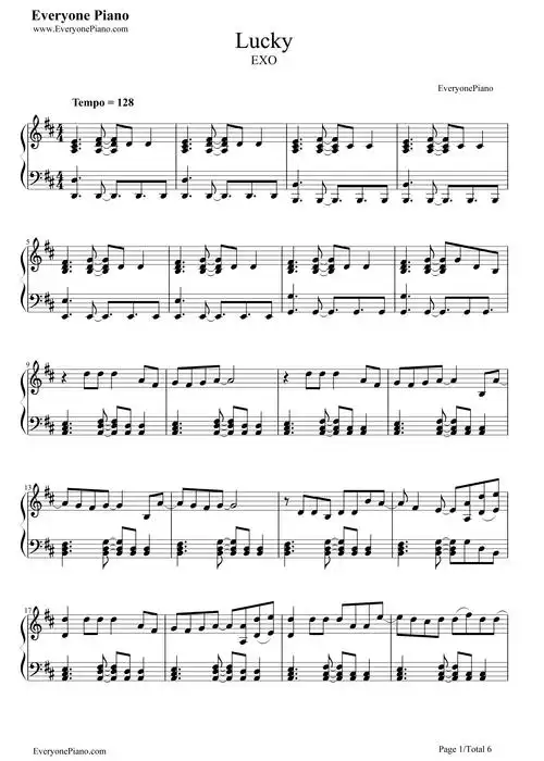 lucky-exo-钢琴谱文件(五线谱,双手简谱,数字谱,midi,pdf)免费下载