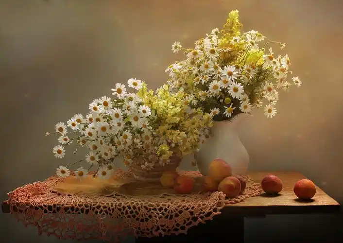 壁纸,静物画,花束,母菊属,桃,花瓶,花卉,下载,照片