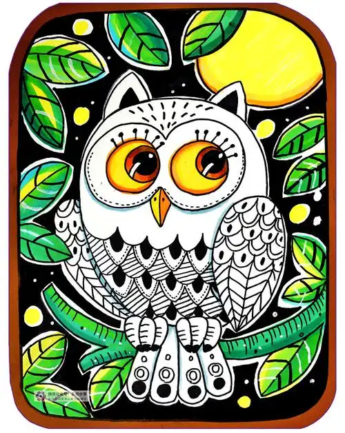 绘画教程月光下的猫头鹰