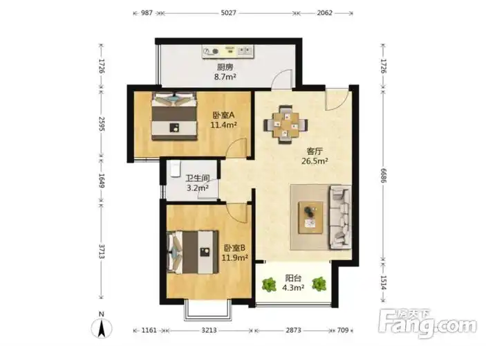 对中庭全坐北朝南户型中楼层大套二