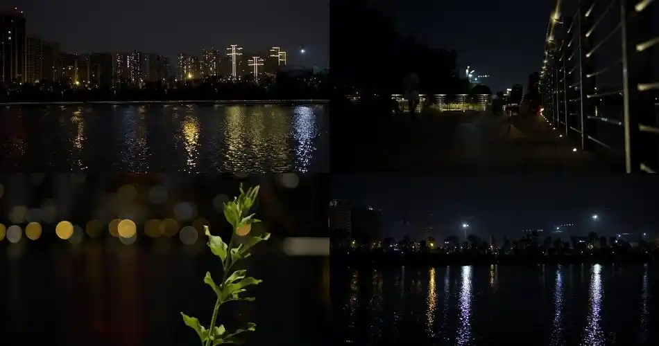 4k成都怡兴湖公园湖面夜晚夜间跑步散步