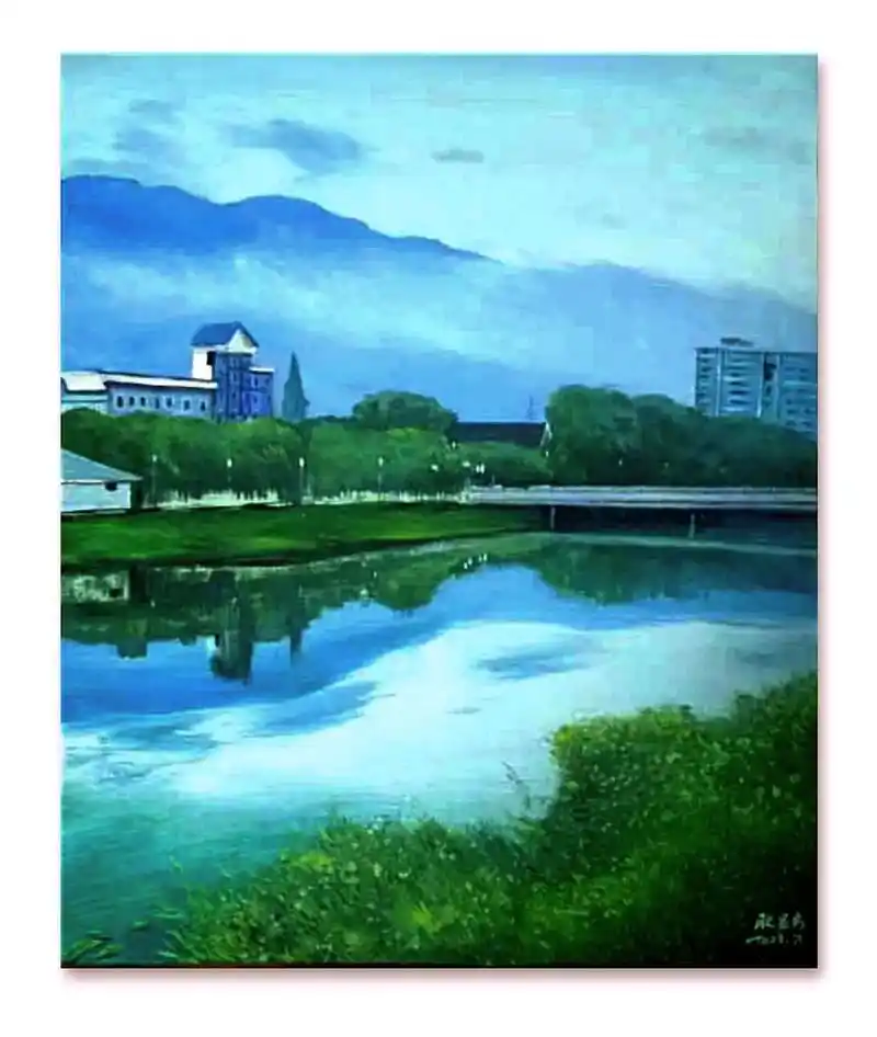 原创水粉画.我的家乡,山水相依,云雾缭绕,它是一首歌,一幅画 - 抖音