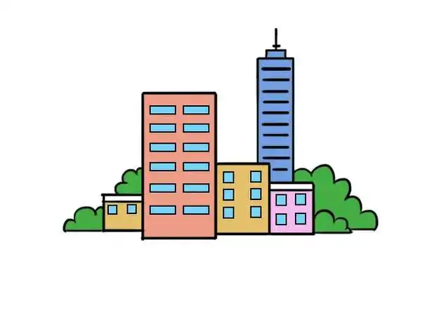 简笔画房子彩色高楼