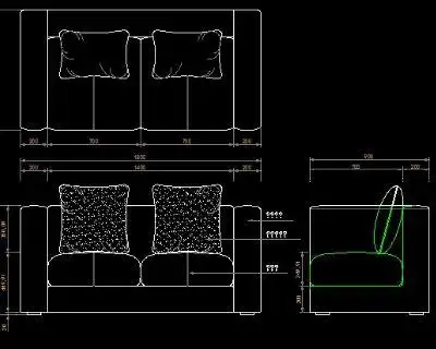 现代双人沙发三视图cad图