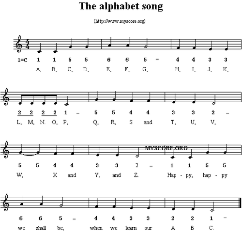 英文儿歌: the alphabet song 歌谱简谱网