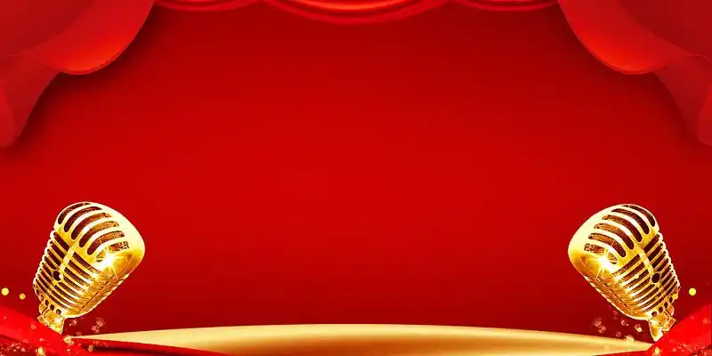 红色简约大气商务演讲舞台麦克风话筒主持演说讲解创意展板背景演讲