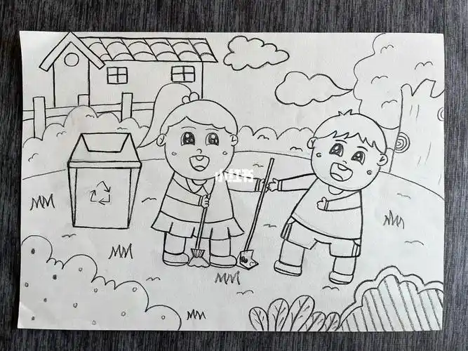 幼儿园考编主题画保护环境打扫卫生劳