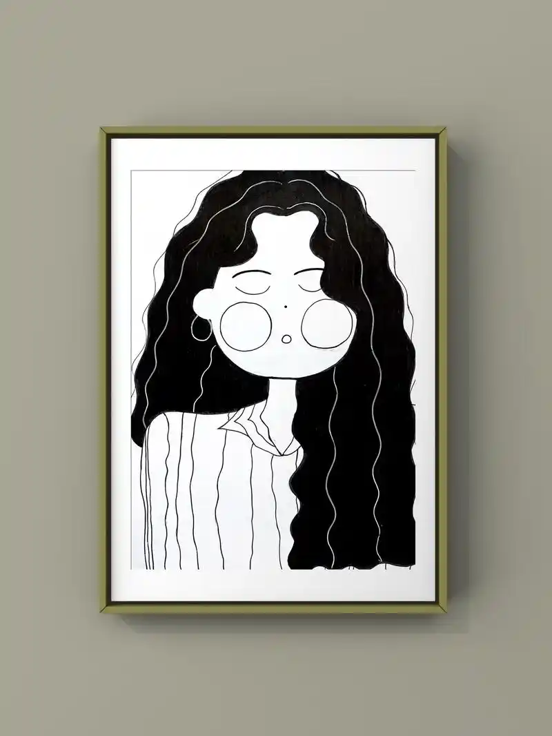 手绘黑白装饰画《女孩》有详细教程,画画是一件很浪漫的事情,画 - 抖