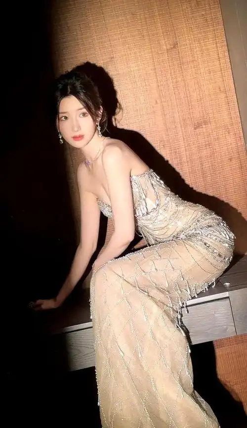 毛晓彤银色亮片抹胸裙性感尤物