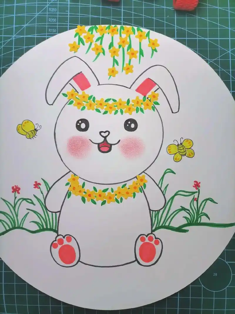 带迎春花环的小兔子#一学就会的简笔画 #有趣的儿童手工作品  - 抖音