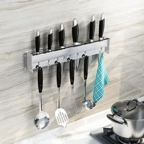 厨房收纳架壁挂式免打孔刀架用品用具家用大全厨具挂钩挂架 30cm亮铝