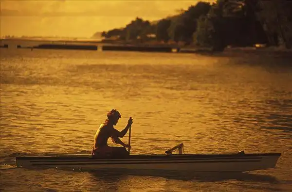 剪影,一个人,划船,船,黄昏,夏威夷,美国