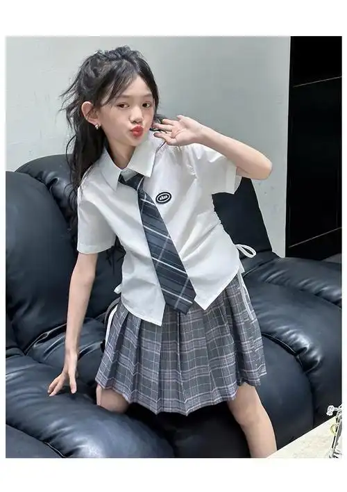女童jk制服套装夏季2024新款儿童学院风百褶连衣裙子中大童两件