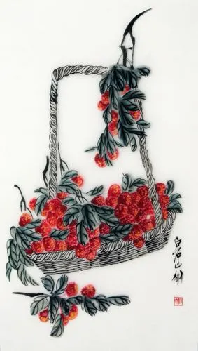 蜀绣单面绣 《白石-荔枝果篮》