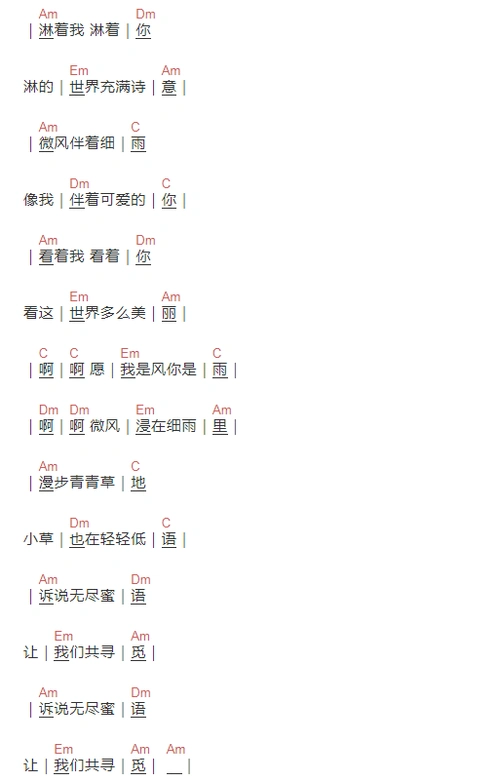 微风细雨邓丽君简单c调吉他谱高清版邓丽君简易弹唱版和弦谱女生新手