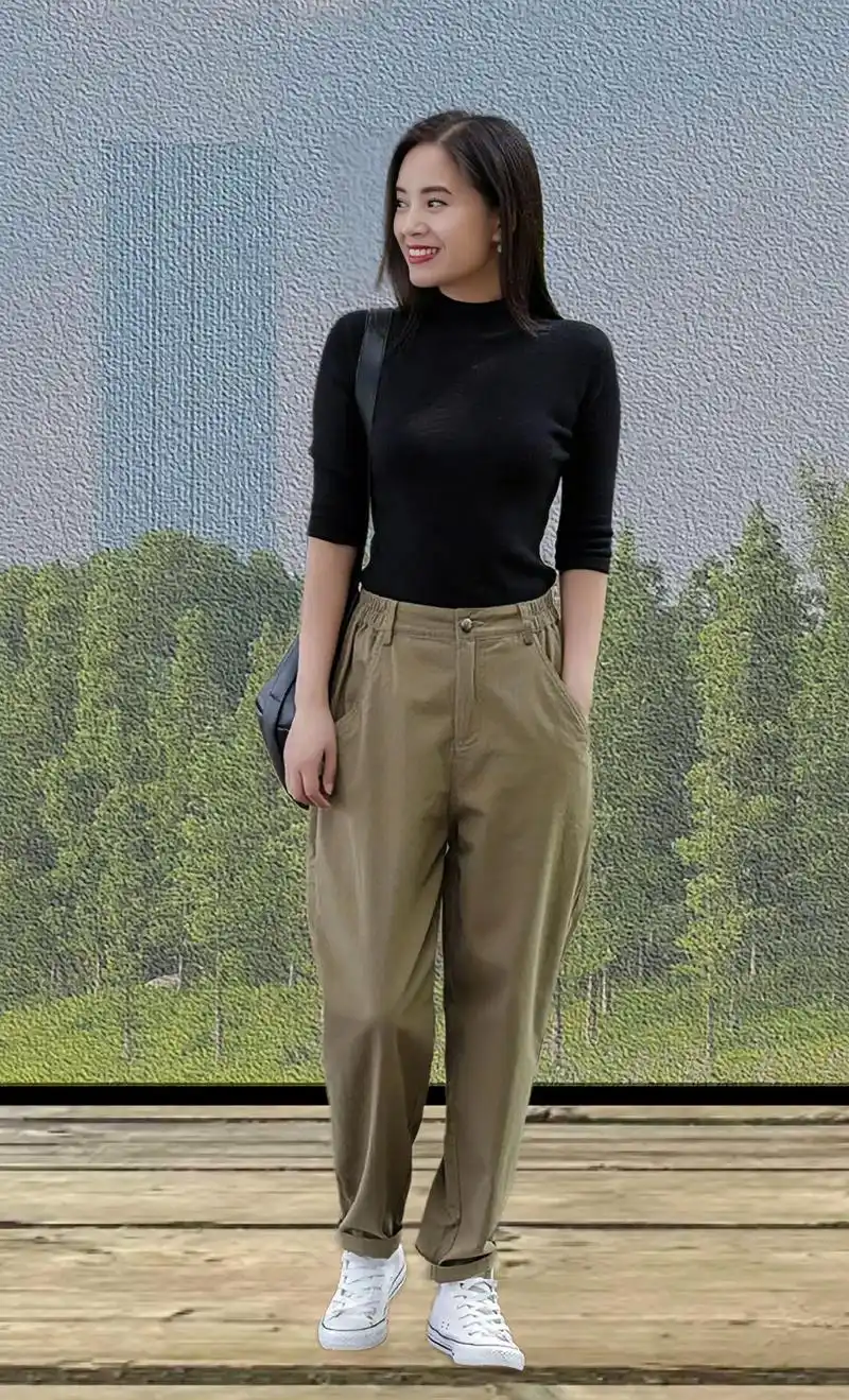 萝卜裤女春秋高腰宽松牛仔裤气质大码灯笼裤百搭阔腿长裤#今天穿什么