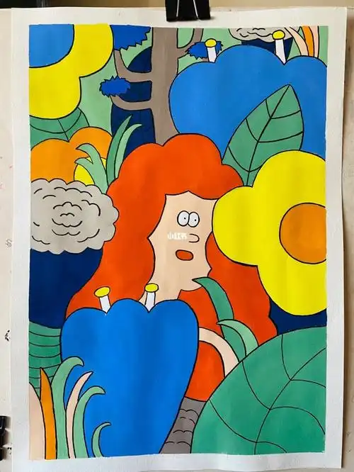 装饰画水粉画附线稿