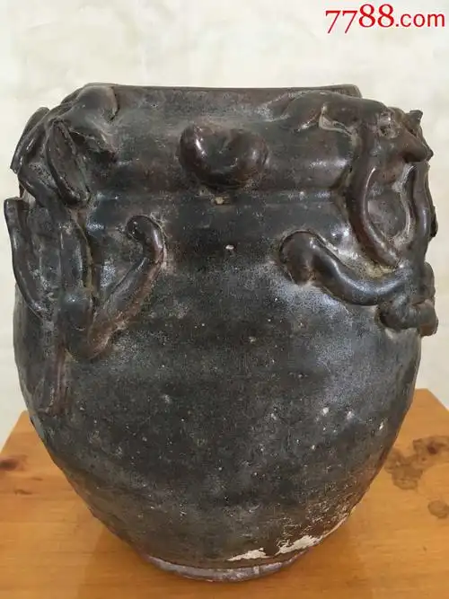 宋元黑釉酱釉双龙戏珠龙罐老罐