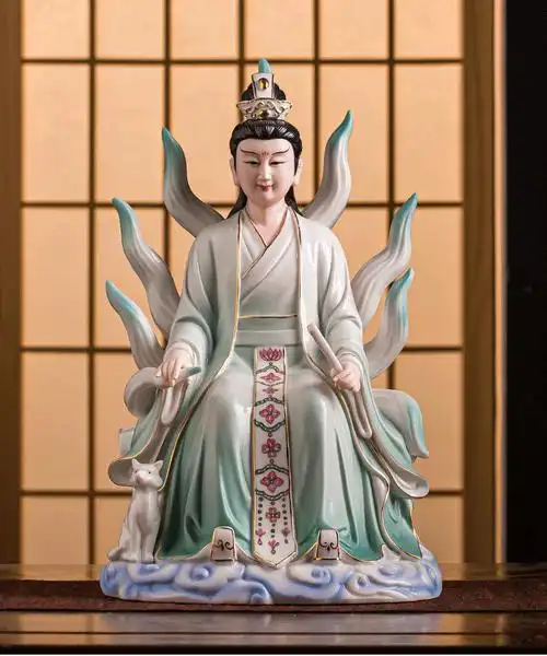 宏科华 陶瓷九尾狐仙娘娘男女神像摆件招桃花姻缘灵仙道教居家供奉