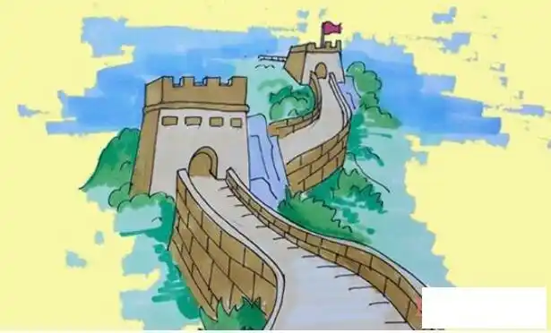 简单长城手绘怎么画涂颜色带步骤图-儿童简笔画大全