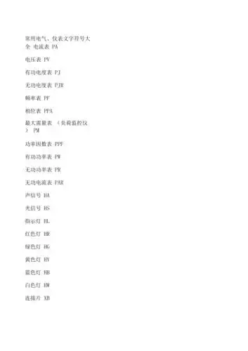 常用电气英文字母代