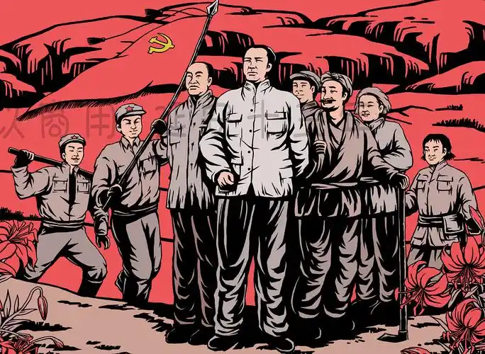 版画风格红色革命题材延安系列插画三张