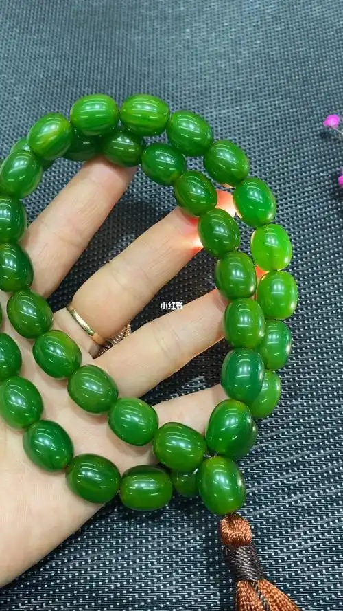 中东贵族蜜蜡精品玉质翡翠绿丝蜡珠串
