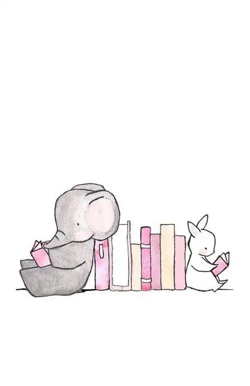 治愈系手绘插画:一只小象和一只小白兔,有时友谊就是这么简单.
