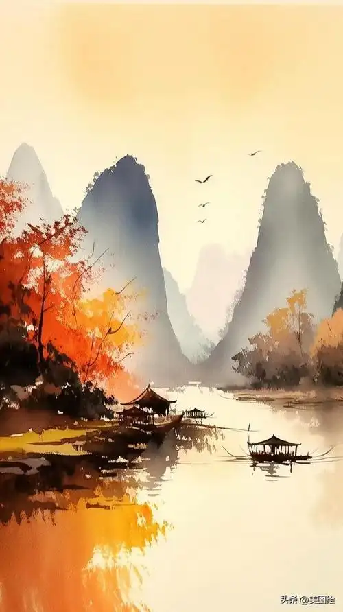 古风水墨画漓江山水美如画