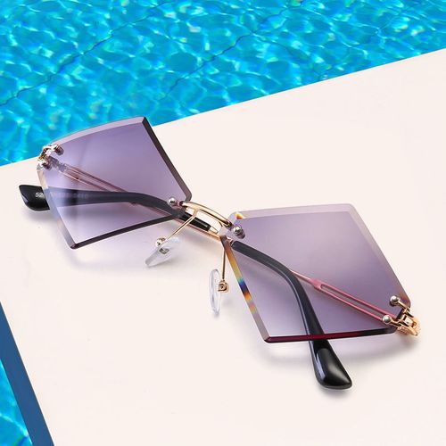 ins欧美无框太阳镜男女潮流彩色菱形小框墨镜 网红渐变色眼镜