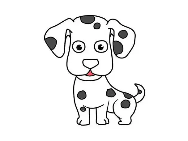 6,给不规则的简笔圆涂上黑色,舌头涂上红色,小狗就画好了.