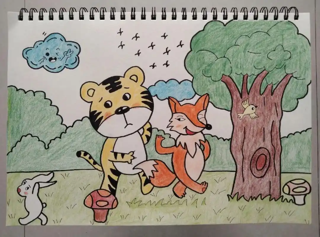 《狐假虎威简笔画》